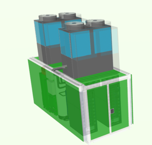Module conteneur et groupes de refroidissement en toiture